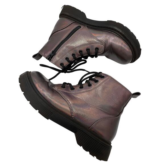 Art Class Combat Boots Girls' Zoe Metallic Zipper Lace-Up Purple Size 3 Ankle - Picture 1 of 8